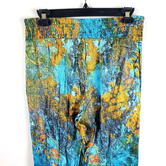 Women's Soft Surroundings Water Color Splash Art To Wear Smocked Satin Pants Sm - Picture 5 of 11